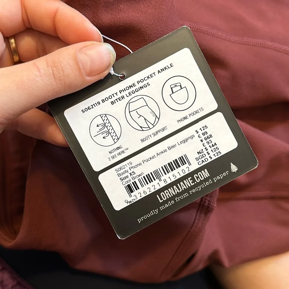 NWT LORNA JANE BOOTY PHONE POCKET ANKLE BITER COOL BROWN ATHLETIC LEGGINGS - Image 2