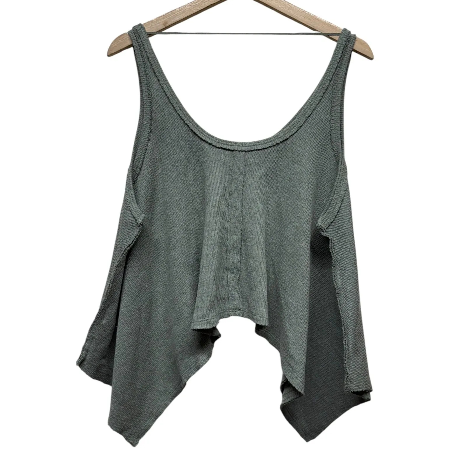 We The Free People Tank Women XS Sing La La Asymmetrical‎ Oversized Boho Green - Image 2