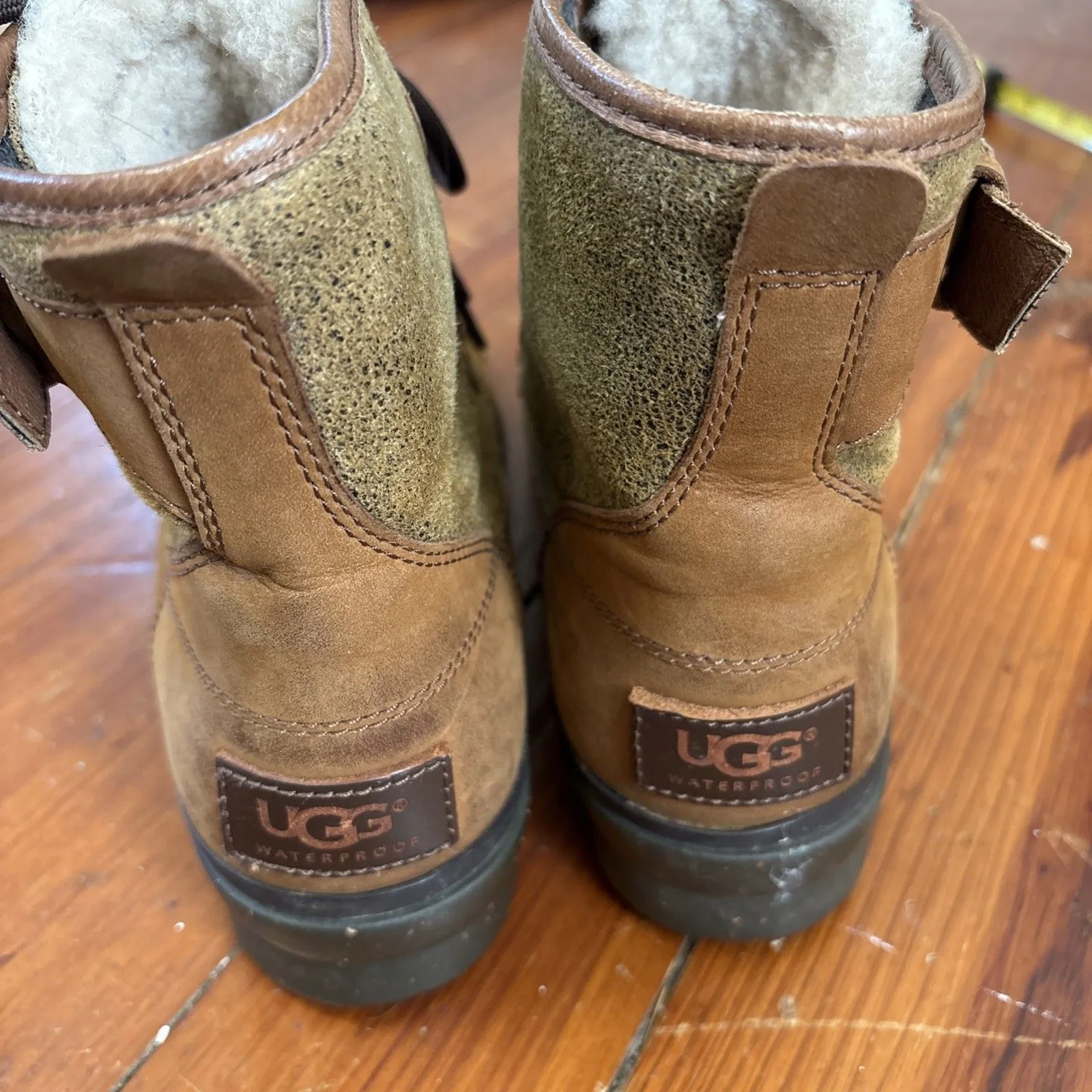 UGG Cecile Brown Waterproof Leather Ankle Duck Boots Fur Felt Lined Size 7 - Image 5