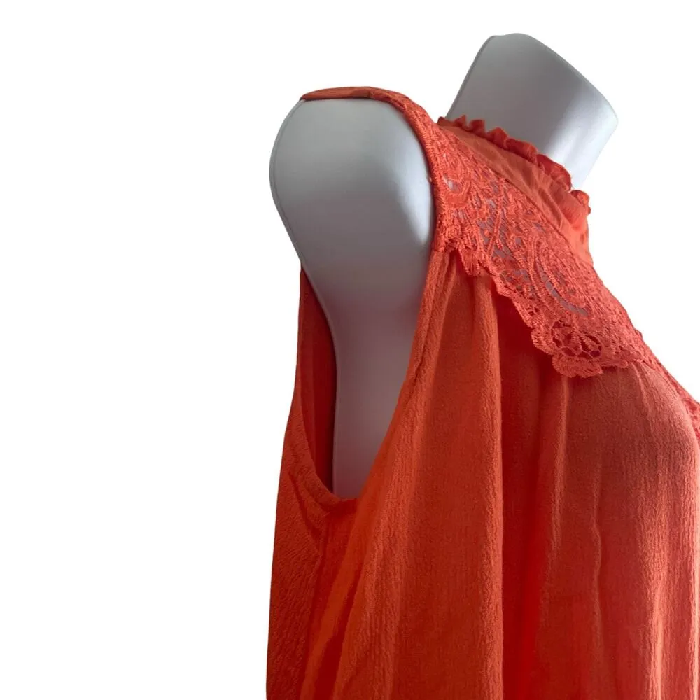 And The Why Women Tunic Top S Orange Crochet Paisley Gauzy Lace Cottage Boho Y2K - Image 6