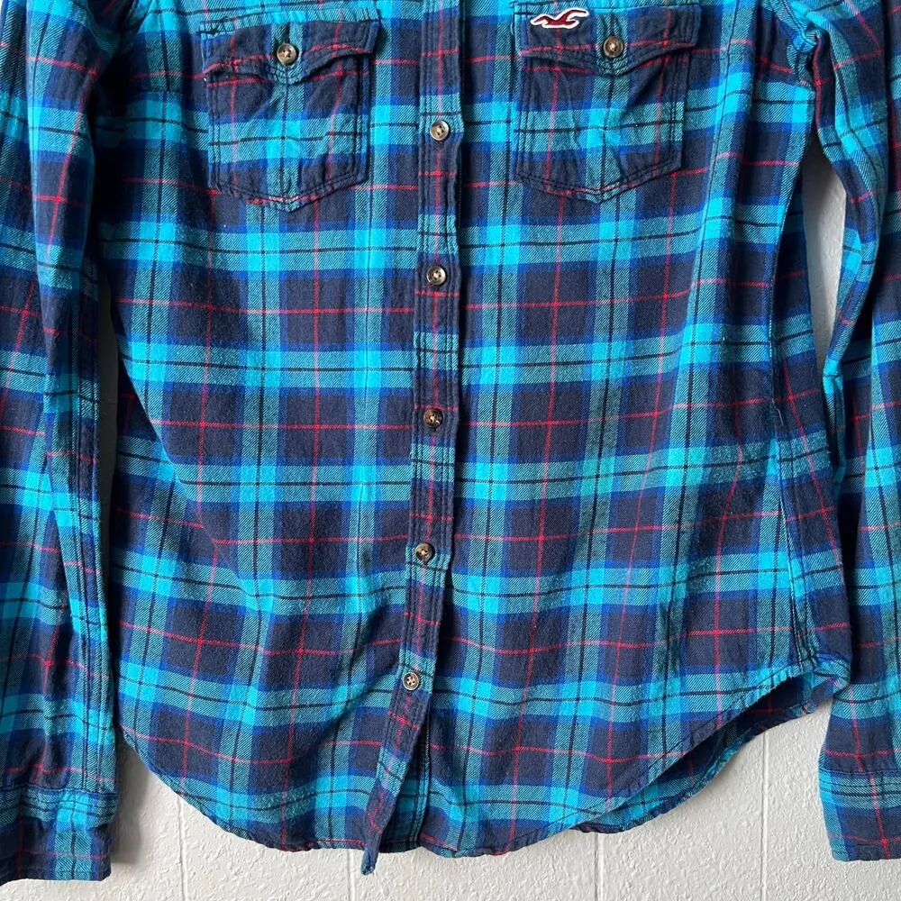 Hollister Shirt Womens Small Y2K Cotton Plaid Flannel Western Rodeo Cowgirl - Image 4