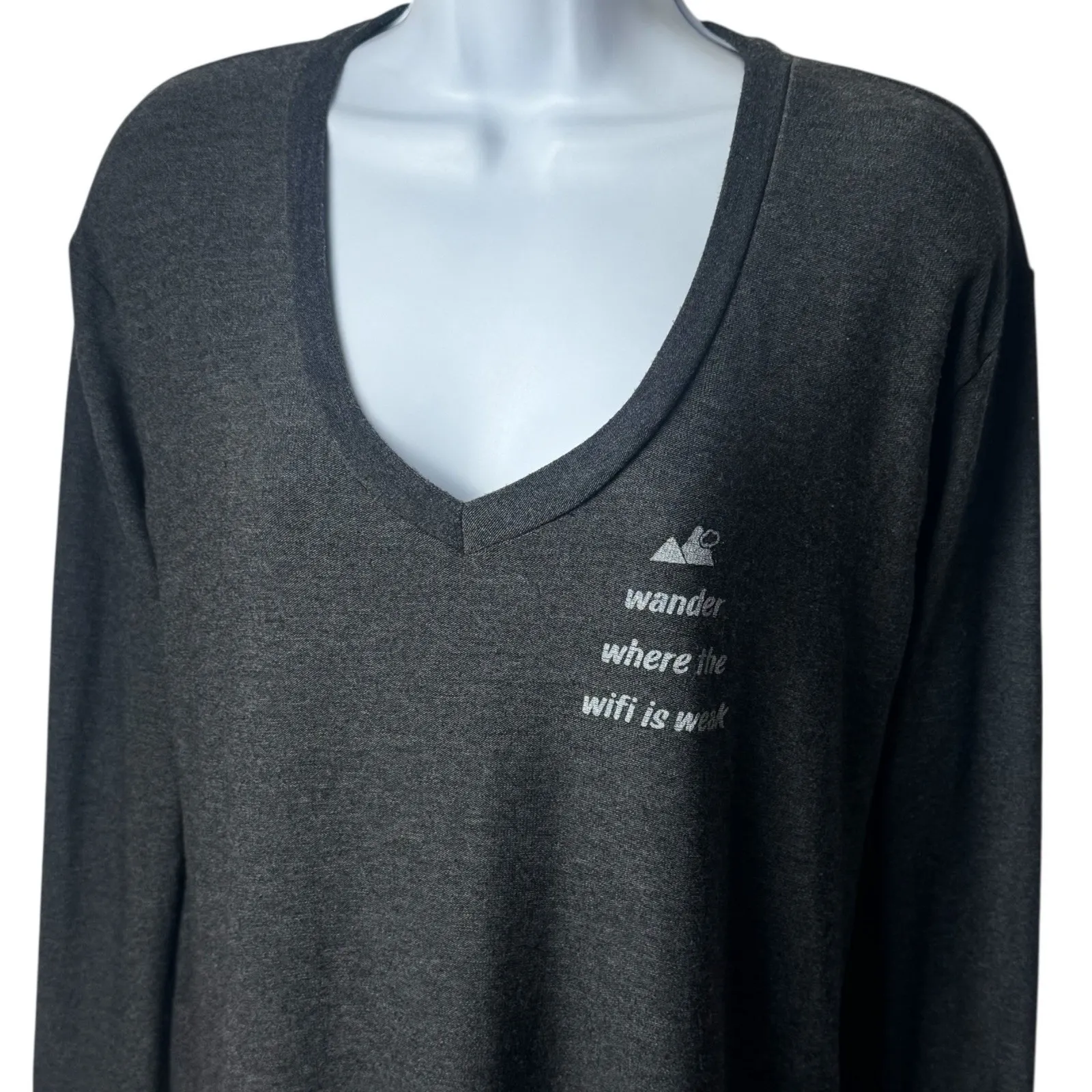 Good Hyouman Gray Stretch V-Neck Long Sleeve Wander Where The WiFi Is Weak XS - Image 3