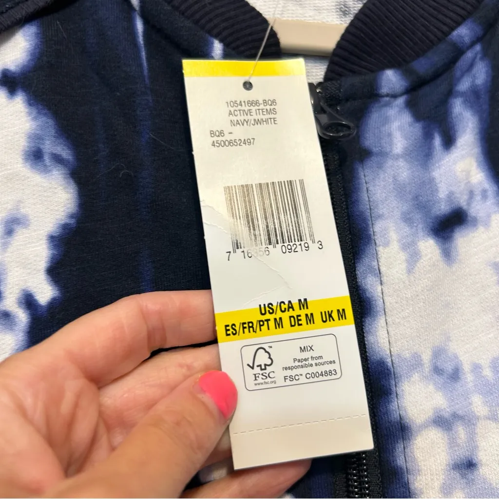 Jones New York Sport Navy Blue White Tie Dye Long Sleeve Zip-Up Jacket NWT - Image 5