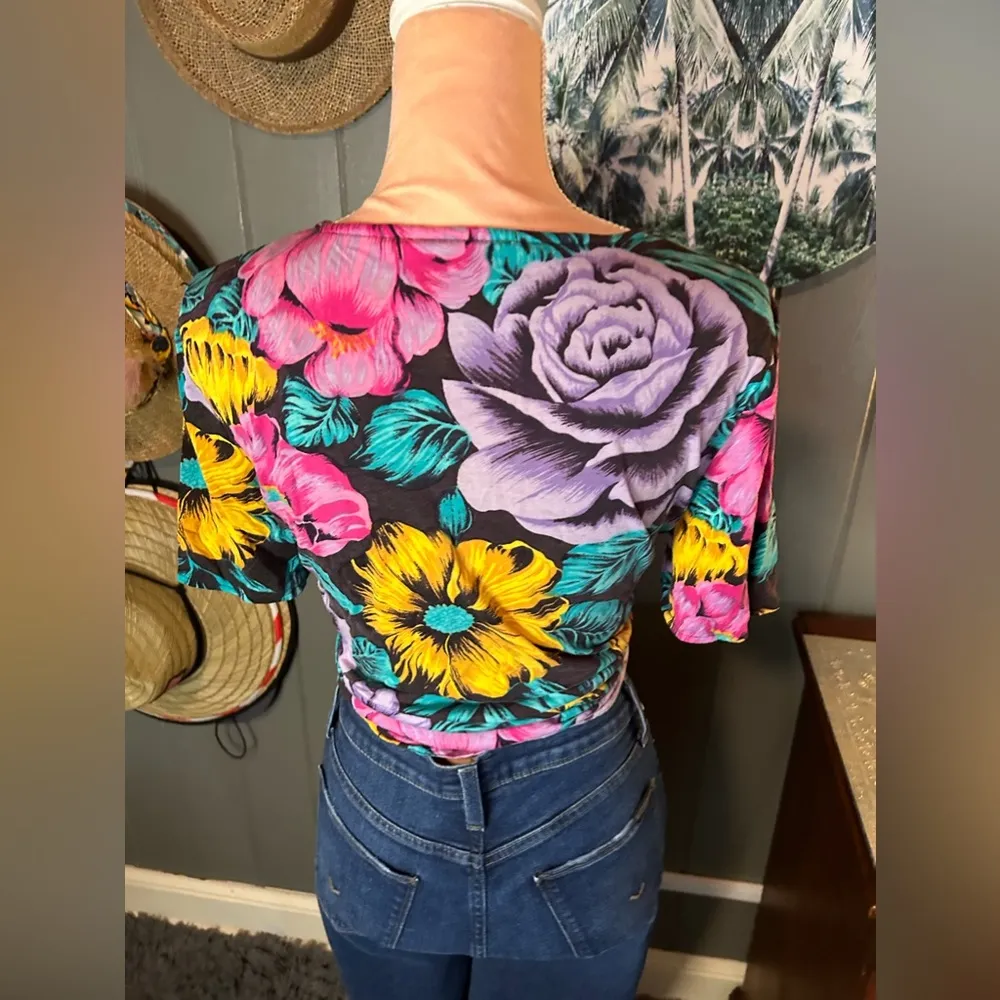 Vintage 90’s Floral Tee Large Purple - Image 5