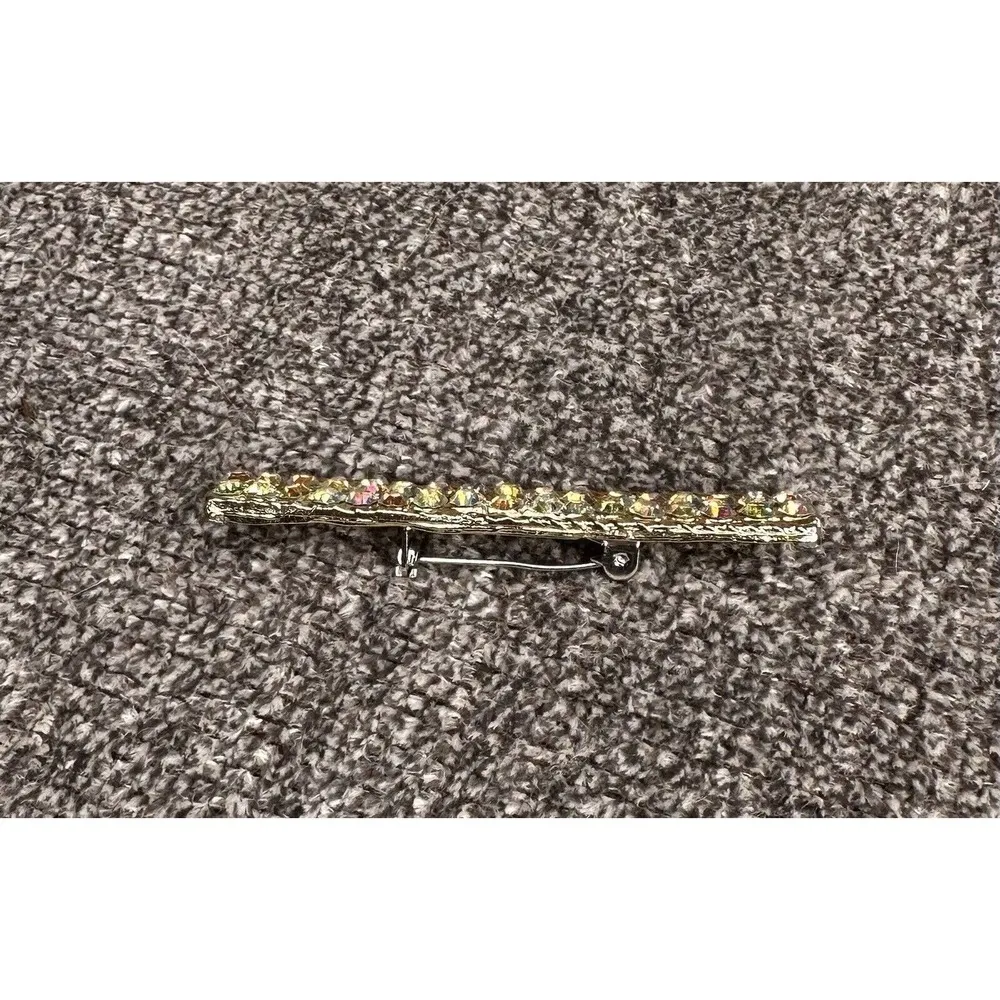 Vintage Iridescent Rhinestone Bar Pin Goldtone Brooch Costume Jewelry 2.5" - Image 6