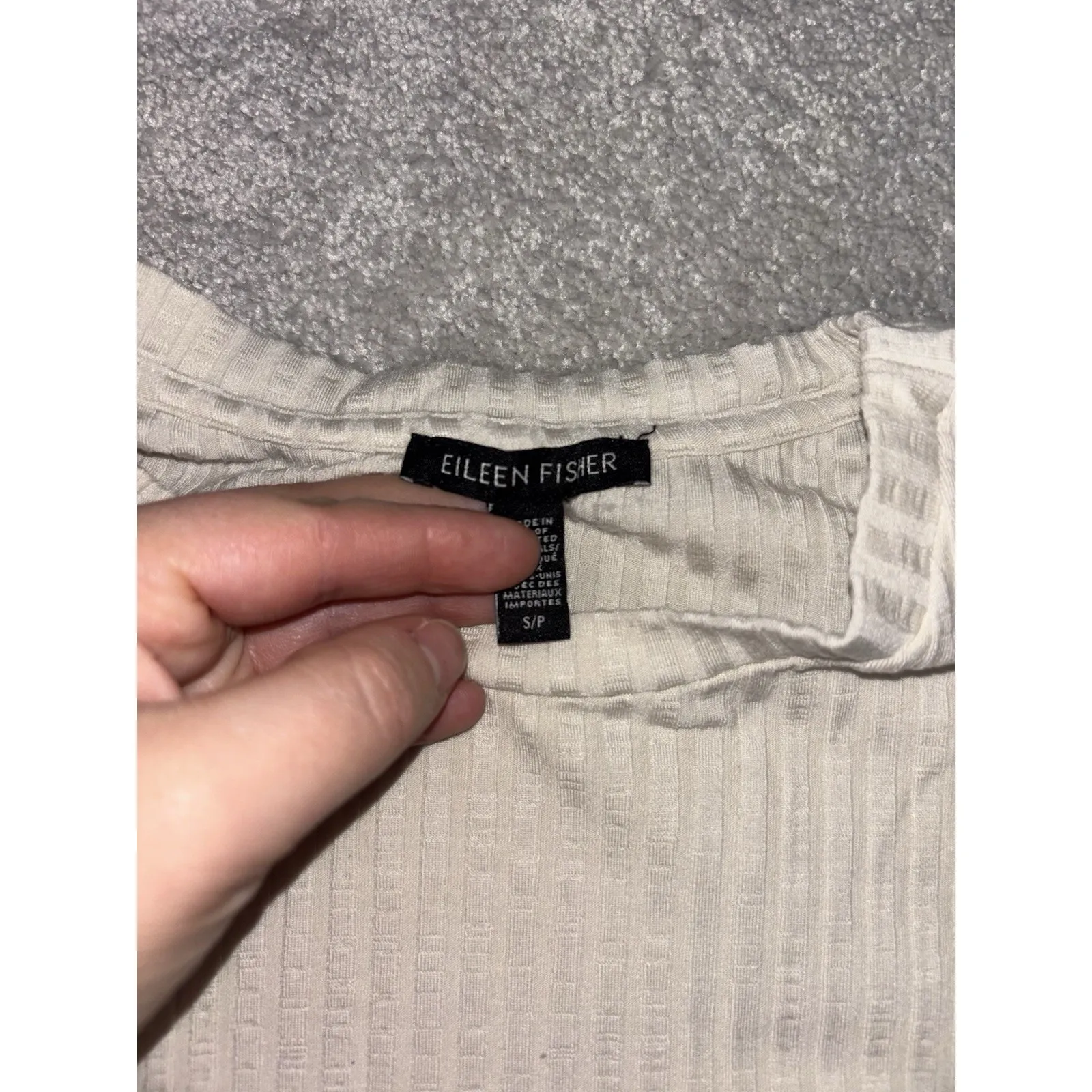 Eileen Fisher Textured Stretch Rib Ballet Neck Top Women's Size Small Bone - Image 4