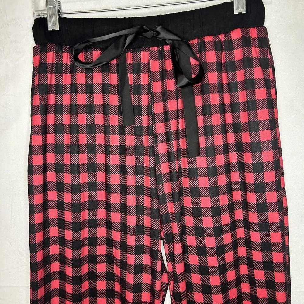 Simply Southern Pajama Pants Red Black Check Lounge Ruffle Hem Sz M (28x29) - Image 2