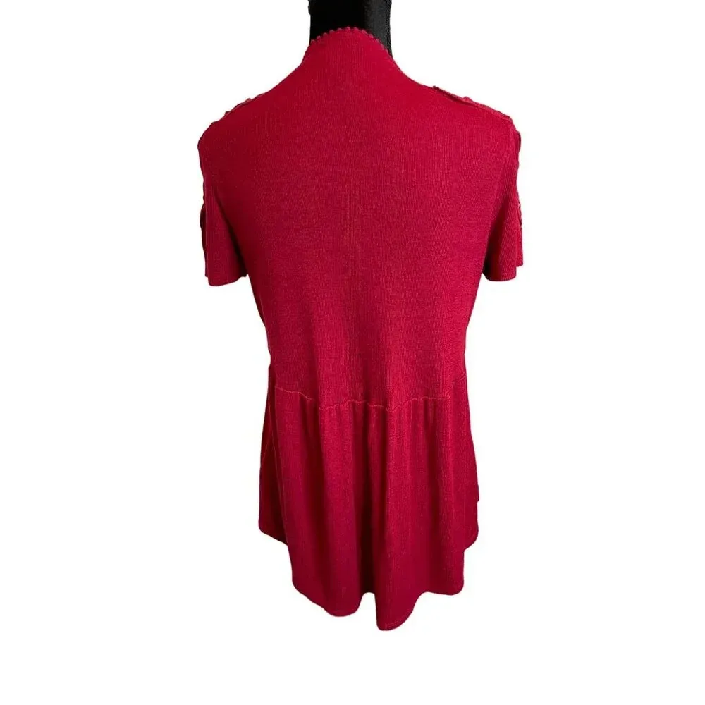 Knox Rose‎ Burgundy Short Sleeve V Neck Top Shirt Lace Large Boho Cottagecore - Image 2