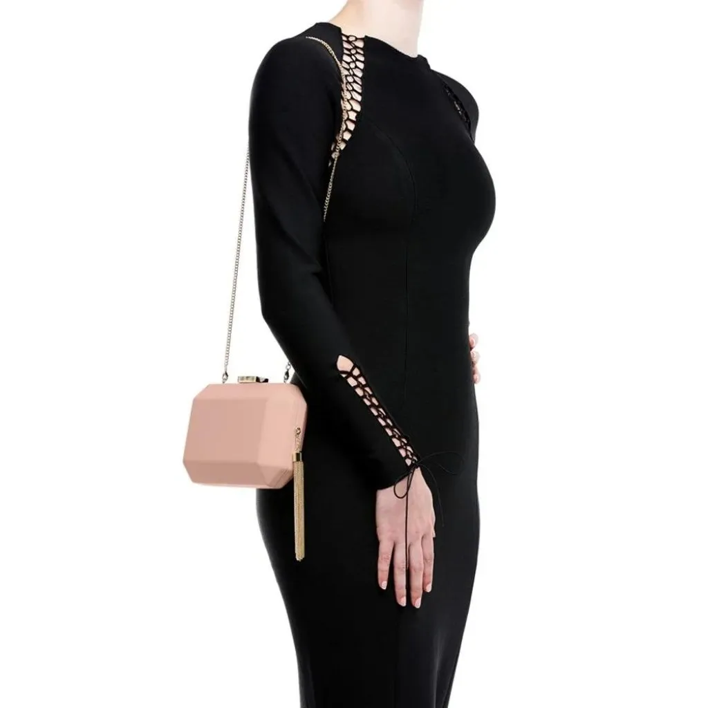 Olga berg Lia Facetted Clutch With Tassel in Blush & Gold Leather New gold - Image 12