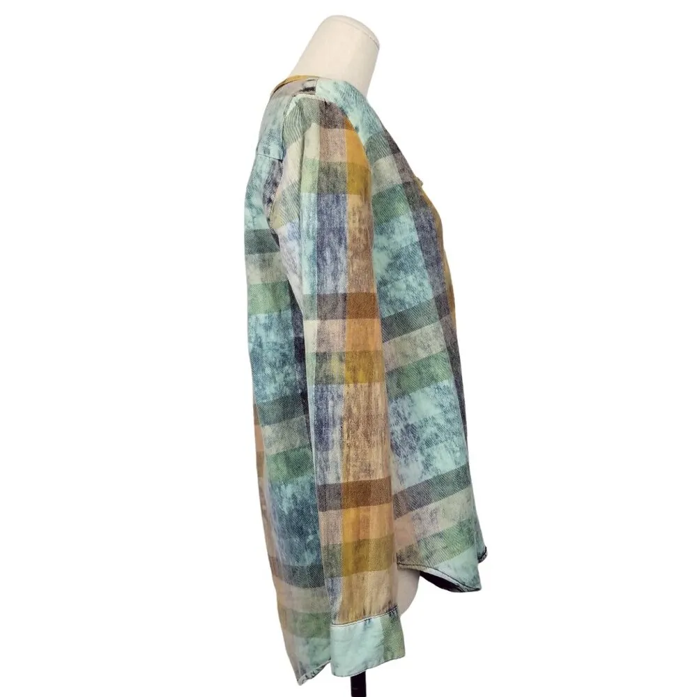 Anthropologie Isabella Sinclair Ruffle Plaid Bleach Dye Tunic Sz Small - Image 5