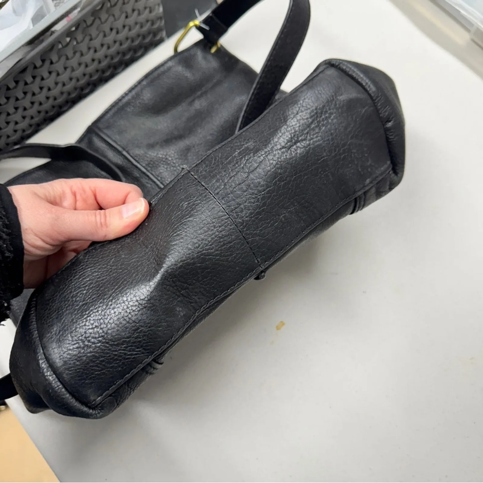 Fossil Black Leather Lane Shoulder Bag Womens Tote Handbag Purse Classic - Image 10