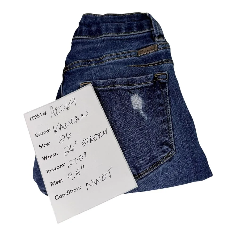 KanCan Dark Wash SKINNY JEANS Womens 26 High Waist Double Button Distressed NWOT Blue - Image 10
