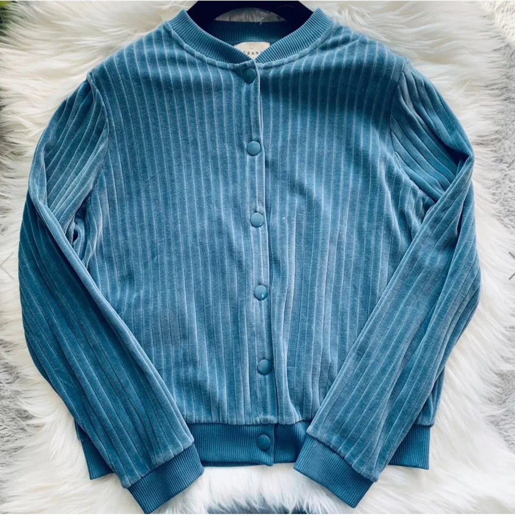 Sezane Blouson Iris cotton velvet jacket vintage blue SZM bust 43in Size M - Image 2