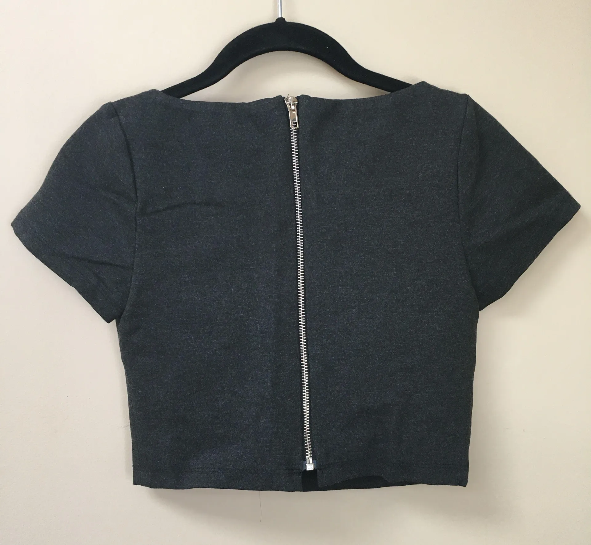 Charcoal Gray Back Zip Crop Top Small - Image 2