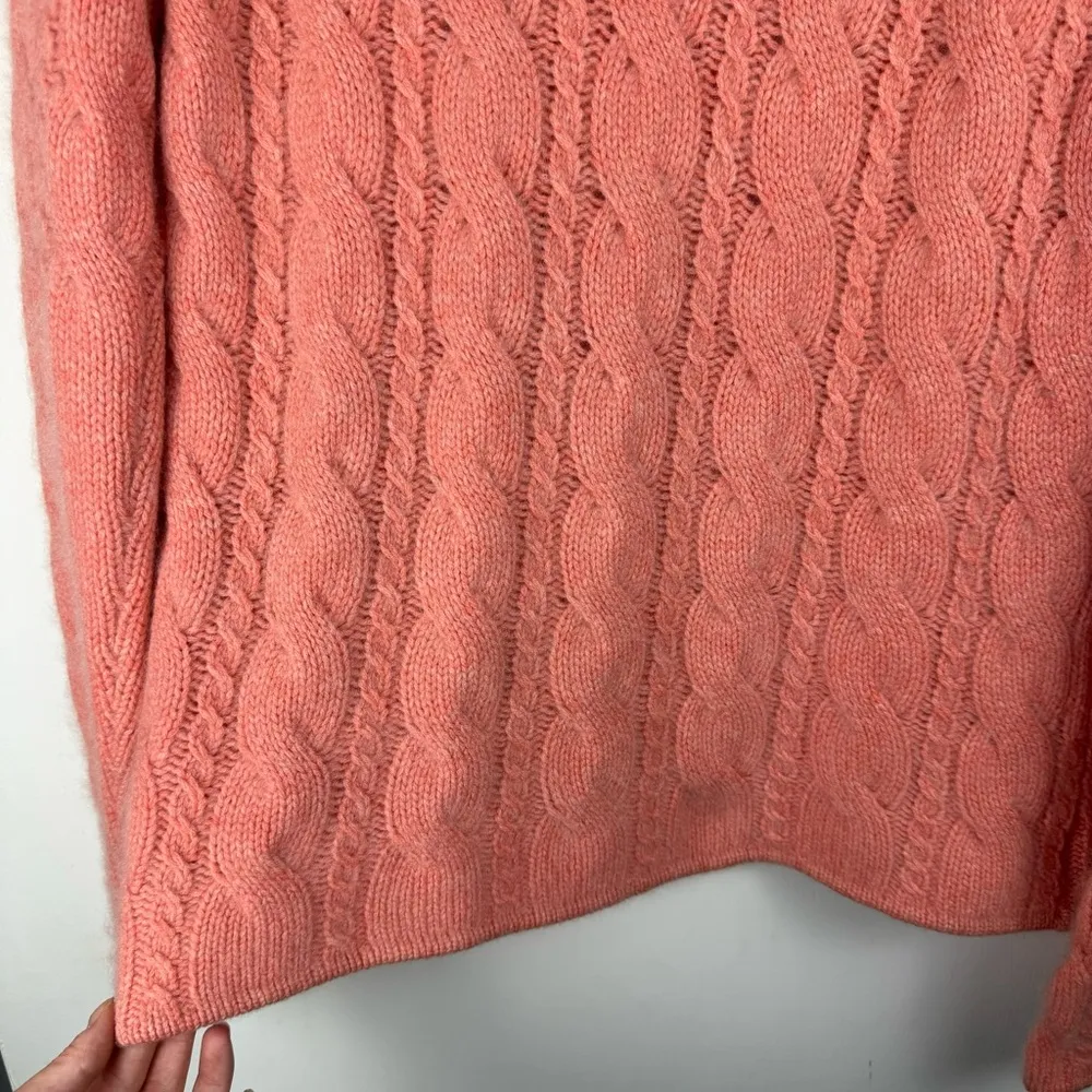 Katherine Kelly Cable Knit Cashmere Sweater Sz Large Turtleneck Peach Pink - Image 10