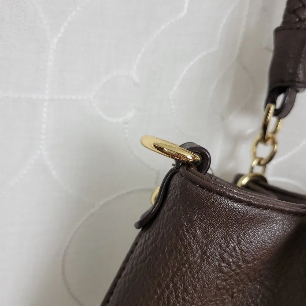 Black Rivet Womens Shoulder Bag Brown Leather Tweed Purse Buckle Strap Handbag - Image 3