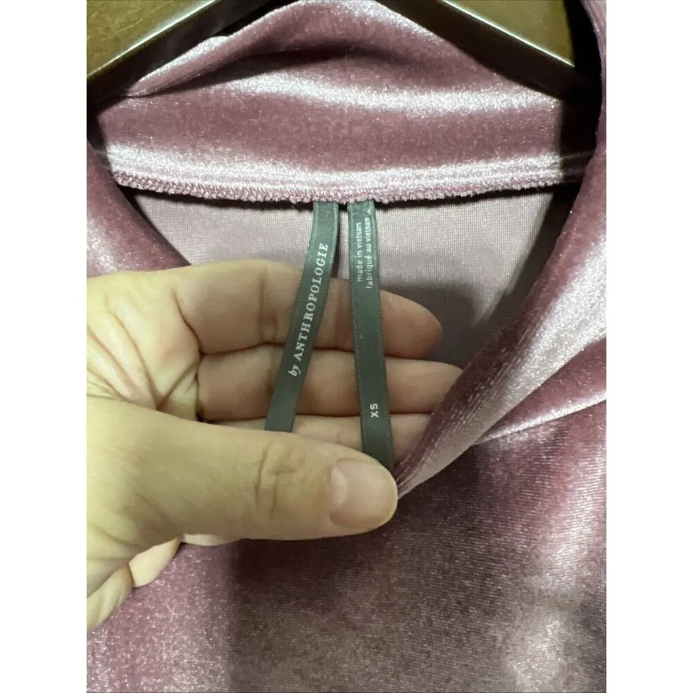 By Anthropology Shirt Sz XS Velvet Top Short Sleeves Metallic Stretchy - Image 2