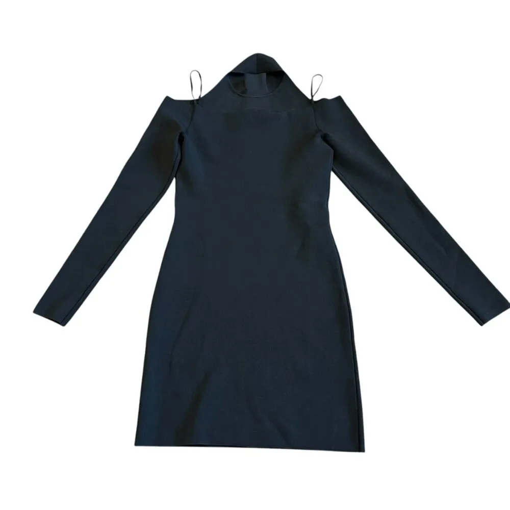 Alexander Wang Black Fitted Bodycon Dress Turtle Neck Cold Shoulder Size Small - Image 7