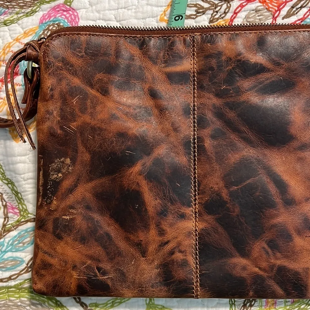 LEVOGUE genuine leather crossbody purse bag distressed leather brown hippie boho - Image 9