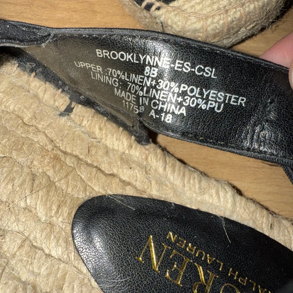 Lauren Ralph Lauren Brooklynne Espadrille Slingback Wedge Sandals Black Sz 8 B I - Image 4