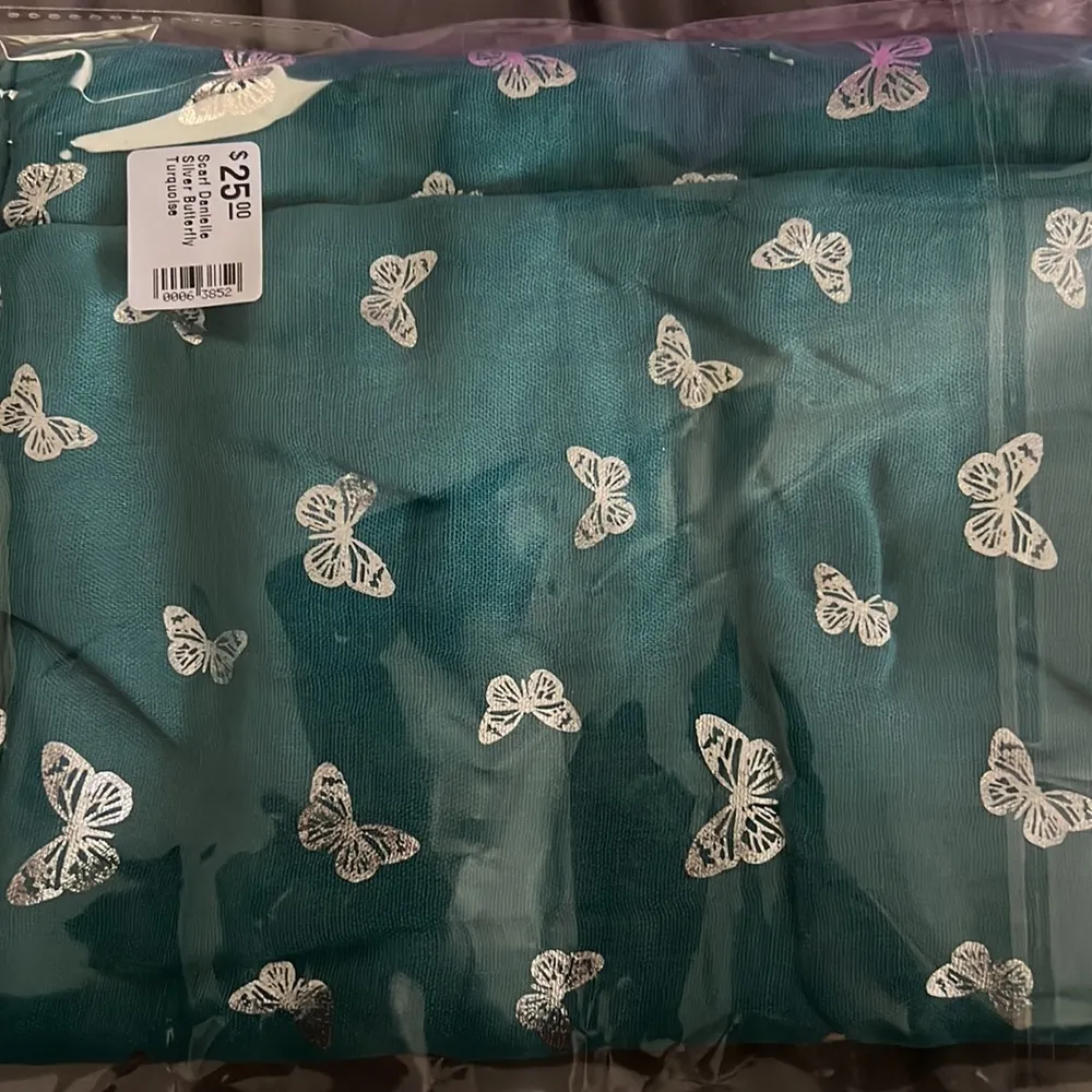 Turquoise and silver butterfly scarf - Image 3