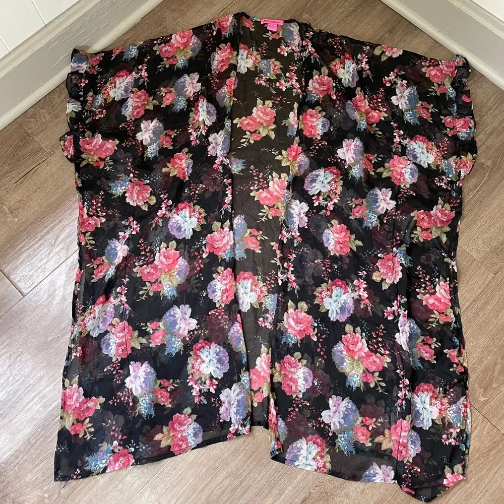 Betsey Johnson Floral Sheer Kimono Duster Ruffle Sleeves ~ Women’s Size OSFM - Image 4