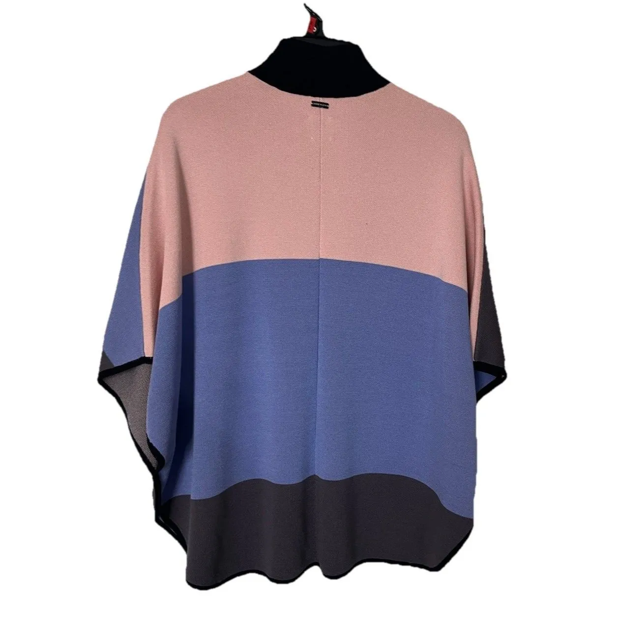 Anne Klein Pastel Pink Purple Color Block Zip Front Poncho Sweater Knit XS - Image 4