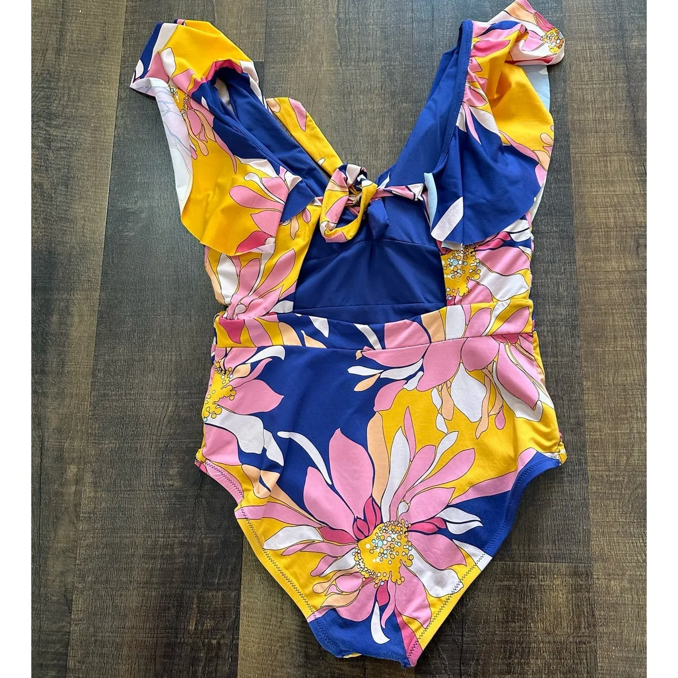 Trina Turk Breeze Ruffle Plunge Floral Print One Piece Swimsuit Size 12 - Image 5