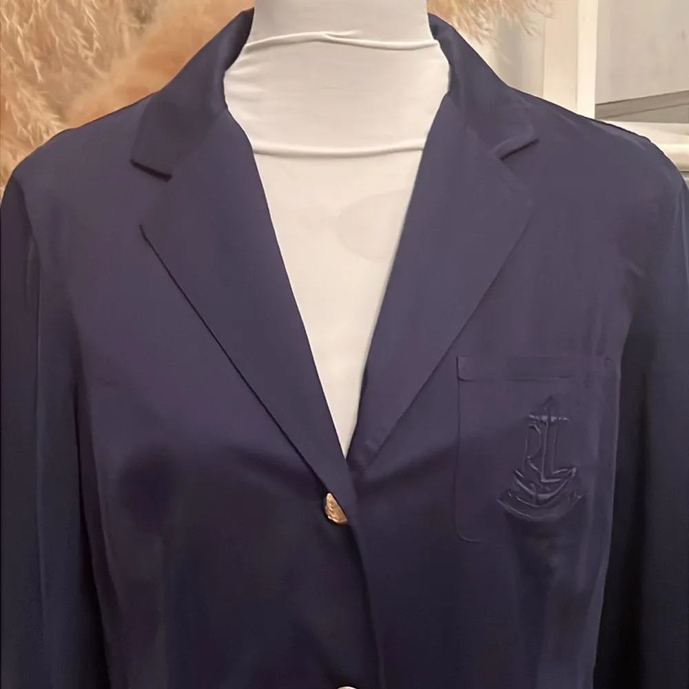 Lauren  cotton blend Blazer Logo Chest Pocket navy blue size Large - Image 2