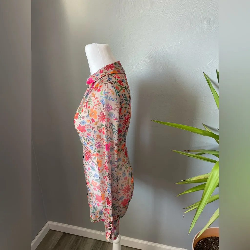 Natural Life Boho Mesh Floral Blouse | Carina Long Sleeve Ruched Top - Image 3