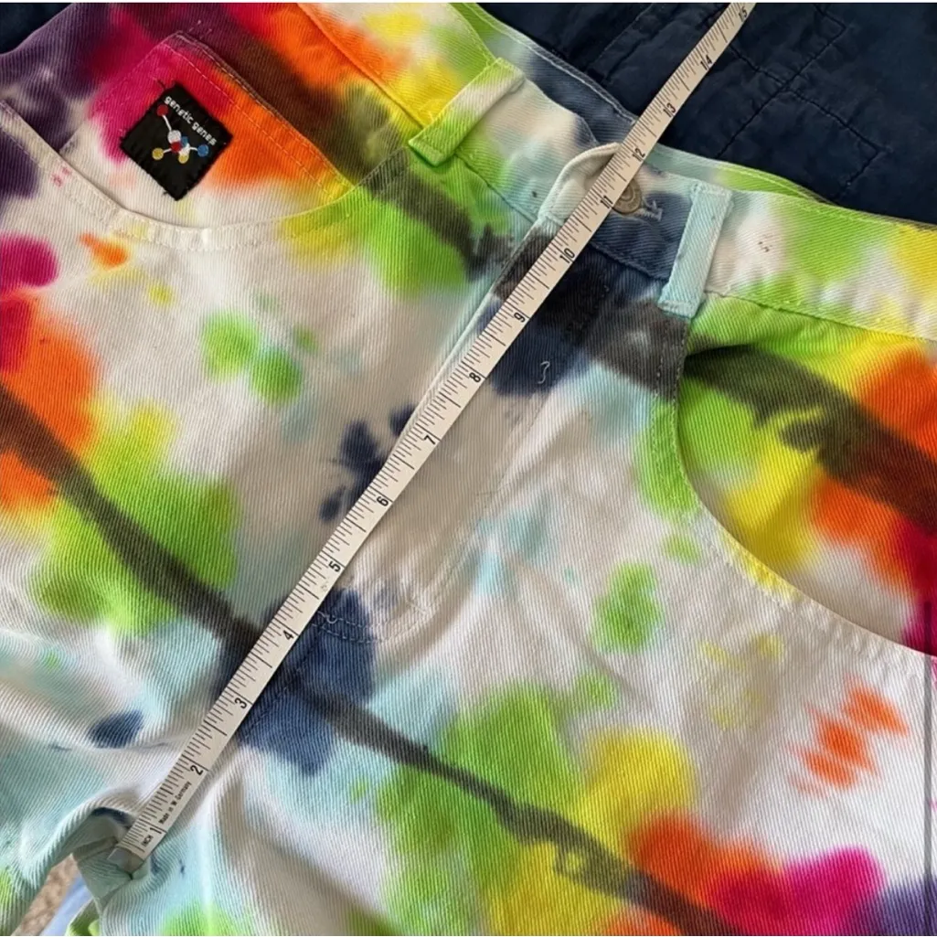 Genetic Genes Tie Dye Jean Shorts High Waisted Size XS Green - Image 6