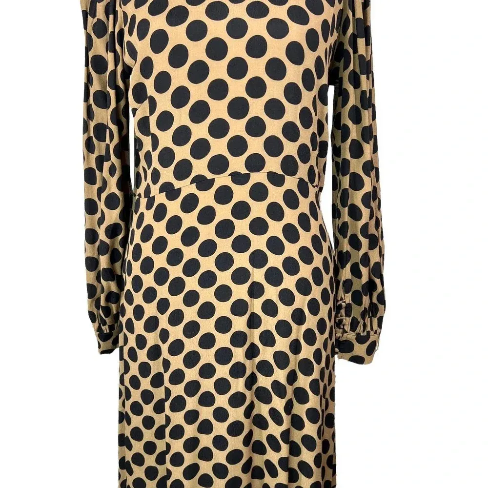 Rachel‎ Pally Polka Dot Puff Sleeve Midi Dress Tan Black Size Medium - Image 3