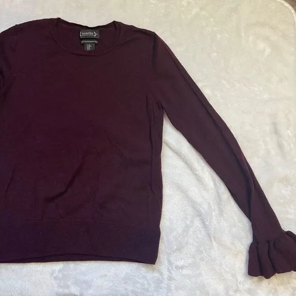 Nanette Lepore Women's‎ Burgundy 100% Extra Fine Merino Wool Sweater Ruffle Sz M - Image 5