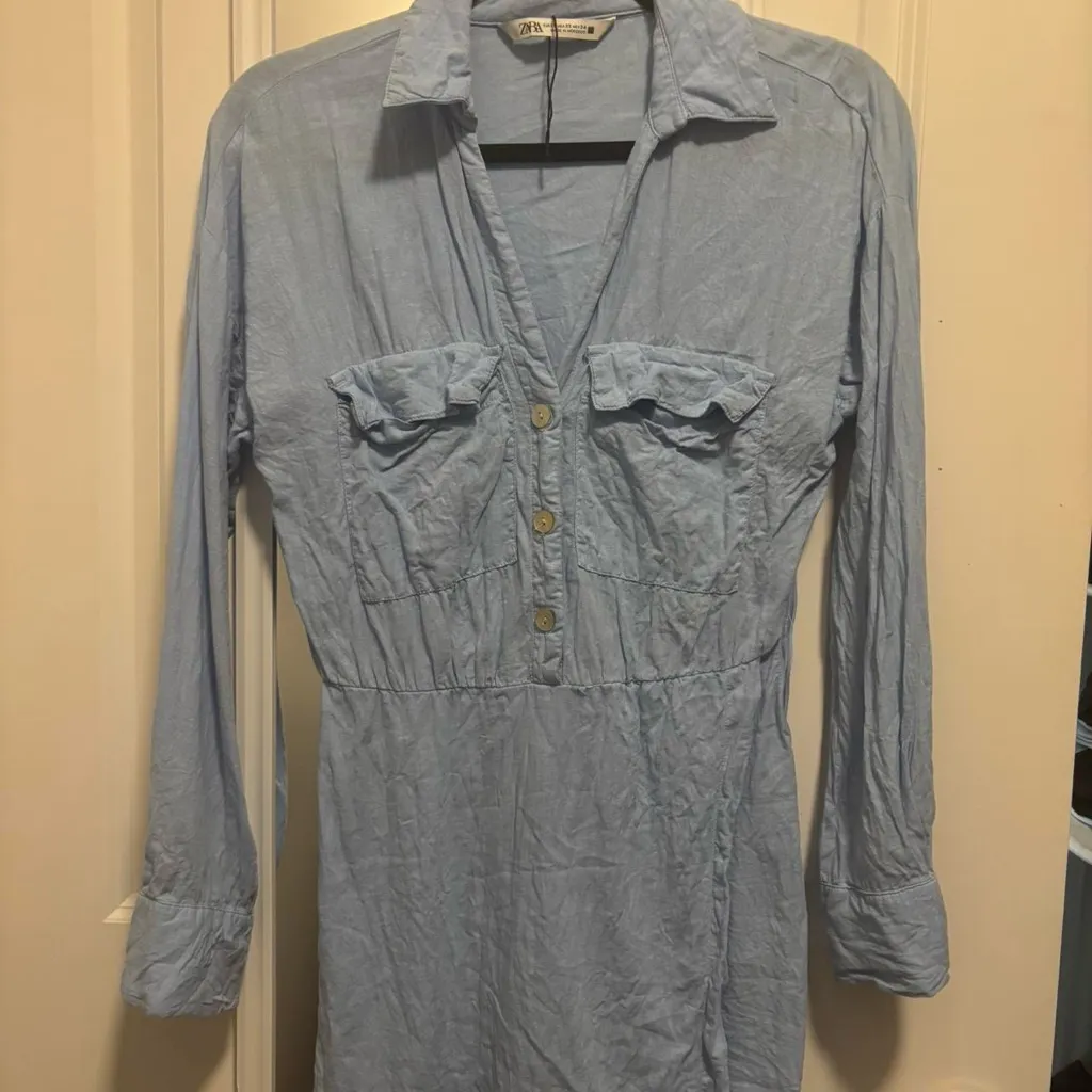 Zara Light Blue Skort Button-Up Dress - Image 3