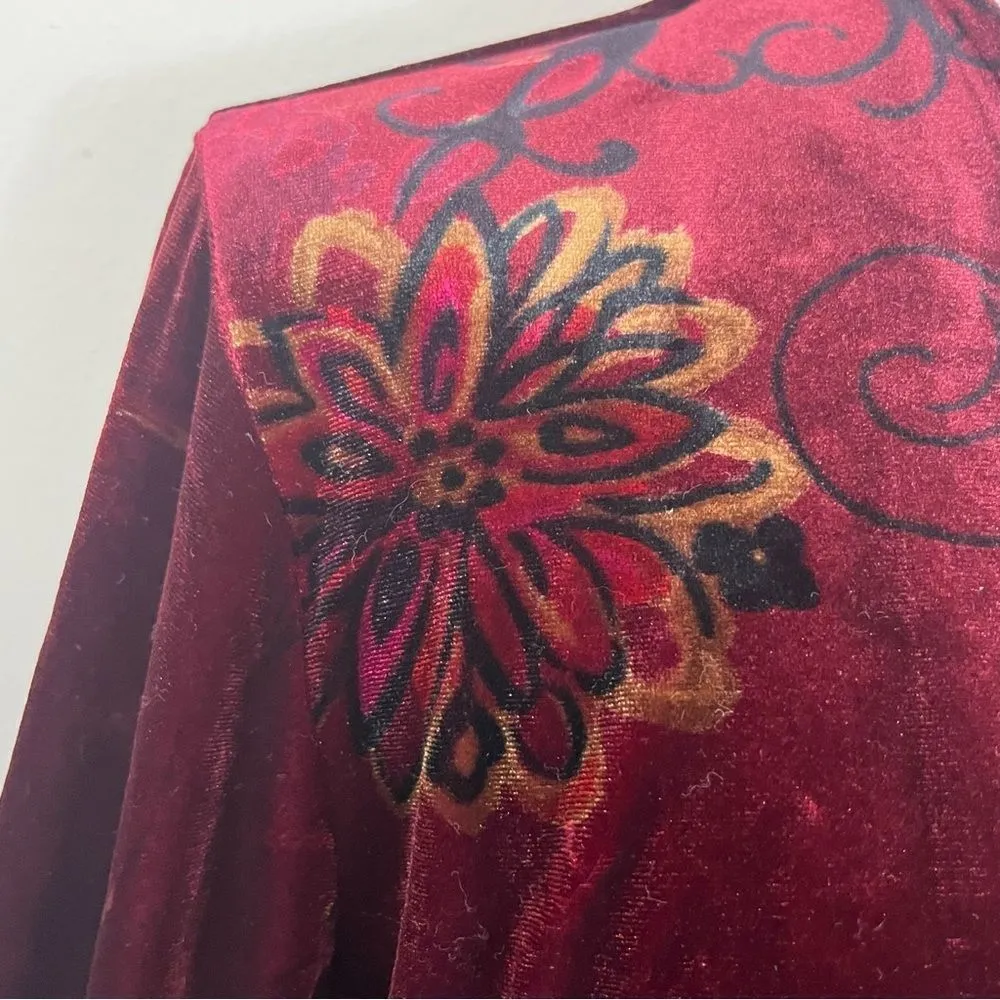 Clio Vintage Y2K Burgundy Velvet Floral Faux Wrap Top L Red Size L - Image 7