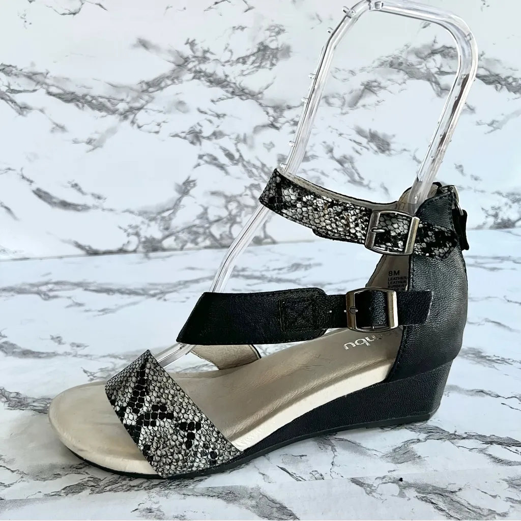 Jambu Capri Sandals Wedge Strappy Snakeskin Ankle Black Leather 8 Comfort Dressy - Image 12
