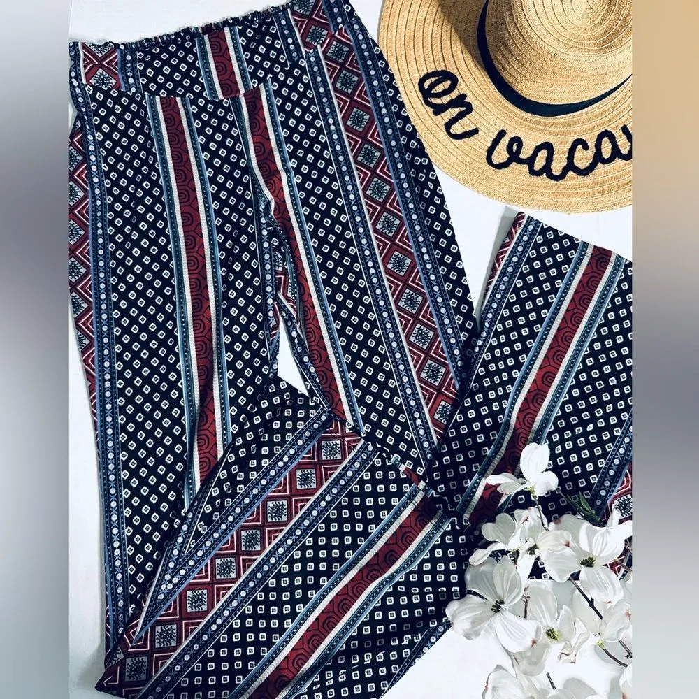 About a Girl Bohemian Printed Flare Wide Leg Soft Pants - Image 2