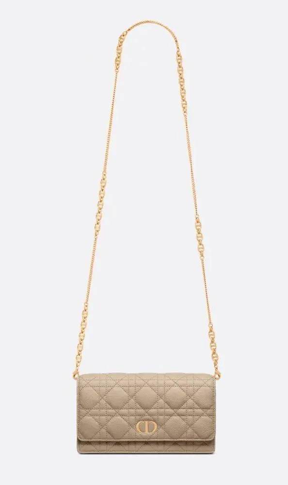 Christian Dior Caro Sand Supple Cannage Calfskin Crossbody Pouch w/ Chain Purse - Image 2