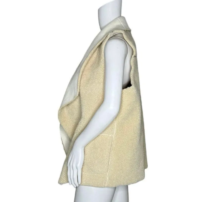 Lauren Ralph Lauren Vest Women Medium Cream White Sherpa Line Neutral Minimalist - Image 3