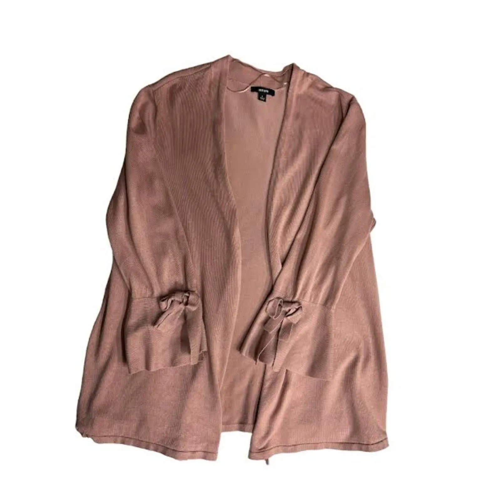 Alfani Pink Open Front Cardigan Bell Sleeves Bow Accents Size L Fre Flowy Dainty - Image 5