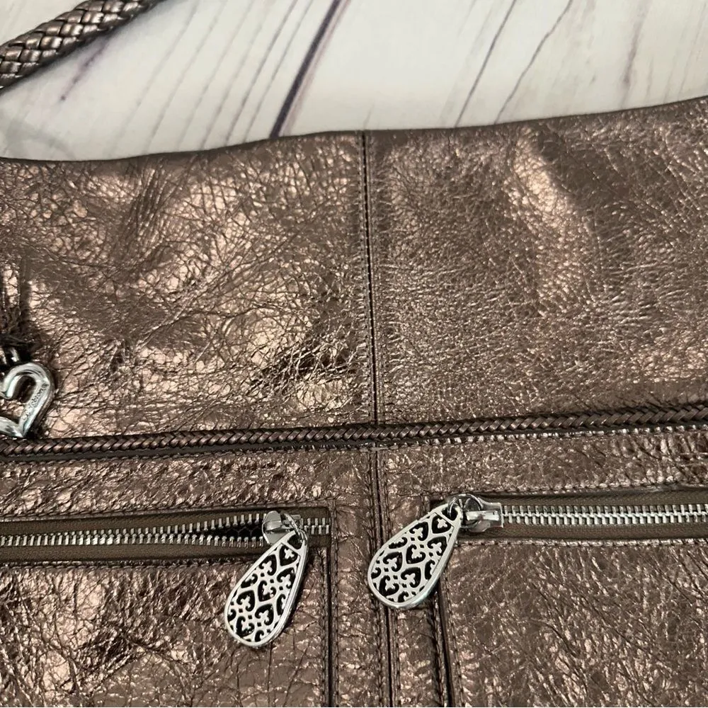 Brighton Barbados Hobo Metallic Bronze Pebbled Leather Bag Roomy & Pockets - Image 10