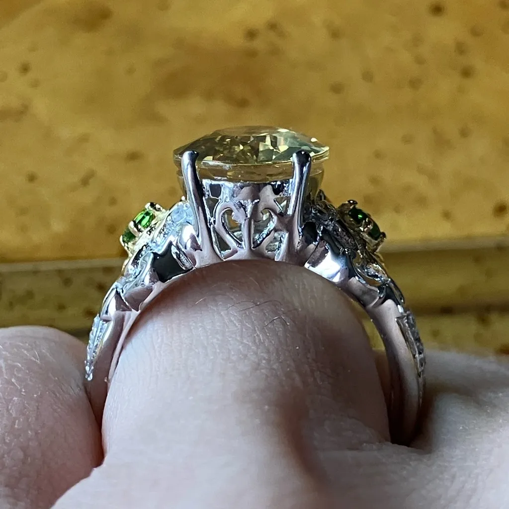 Yellow Labradorite Chrome Diopside Sterling Silver Cocktail Ring Size 8 - Image 2