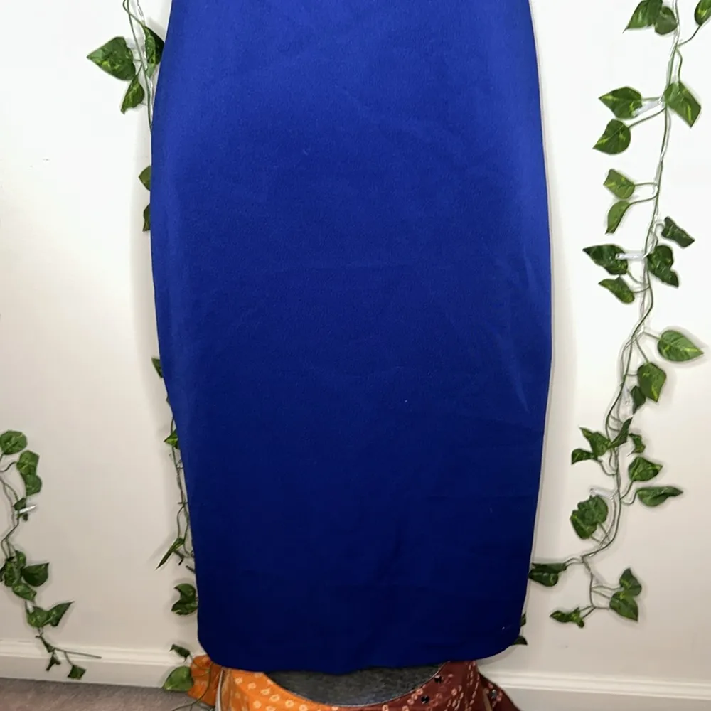 New York & Company Stretch Cobalt Blue Cap Sleeve Business Casual Midi Dress - Image 3