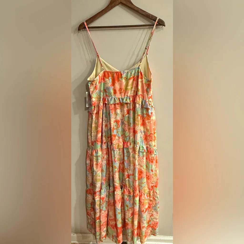 ANDTHEWHY Women’s Bright Floral Print Sleeveless Tiered Maxi Dress Size L NEW - Image 2