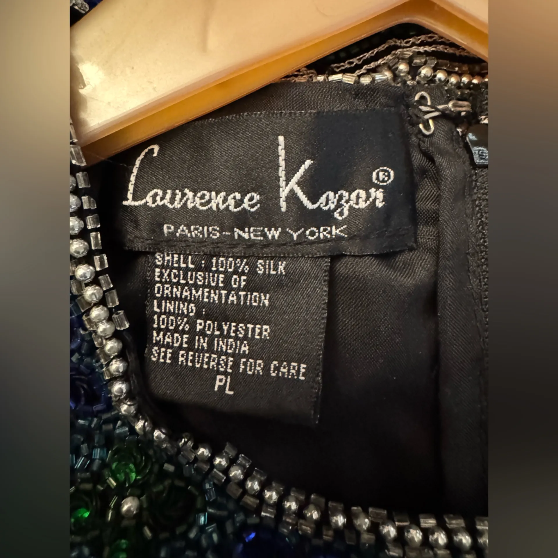 Vtg Laurence Kazar Women's Silk Sequins Beaded Evening Top - Blue/Green/Black - Image 6