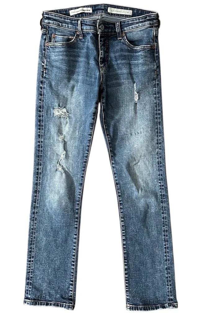 Pilcro and the Letterpress Mid-Rise Slim Straight Distressed Jeans Size 30 - Image 1
