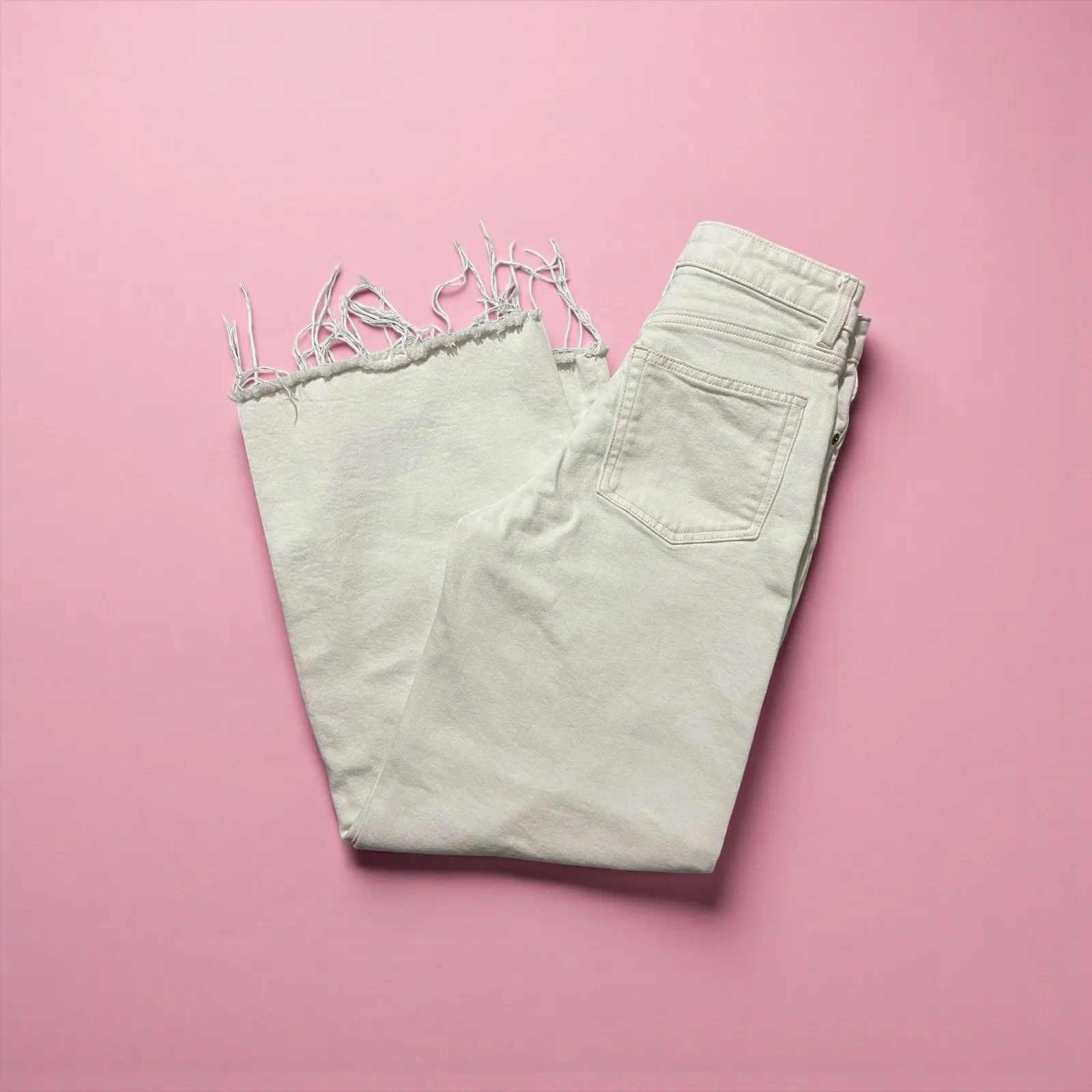 H M Womens Cream Wide Leg Crop Jeans Distressed Raw‎ Hem Size 2 US - Image 4