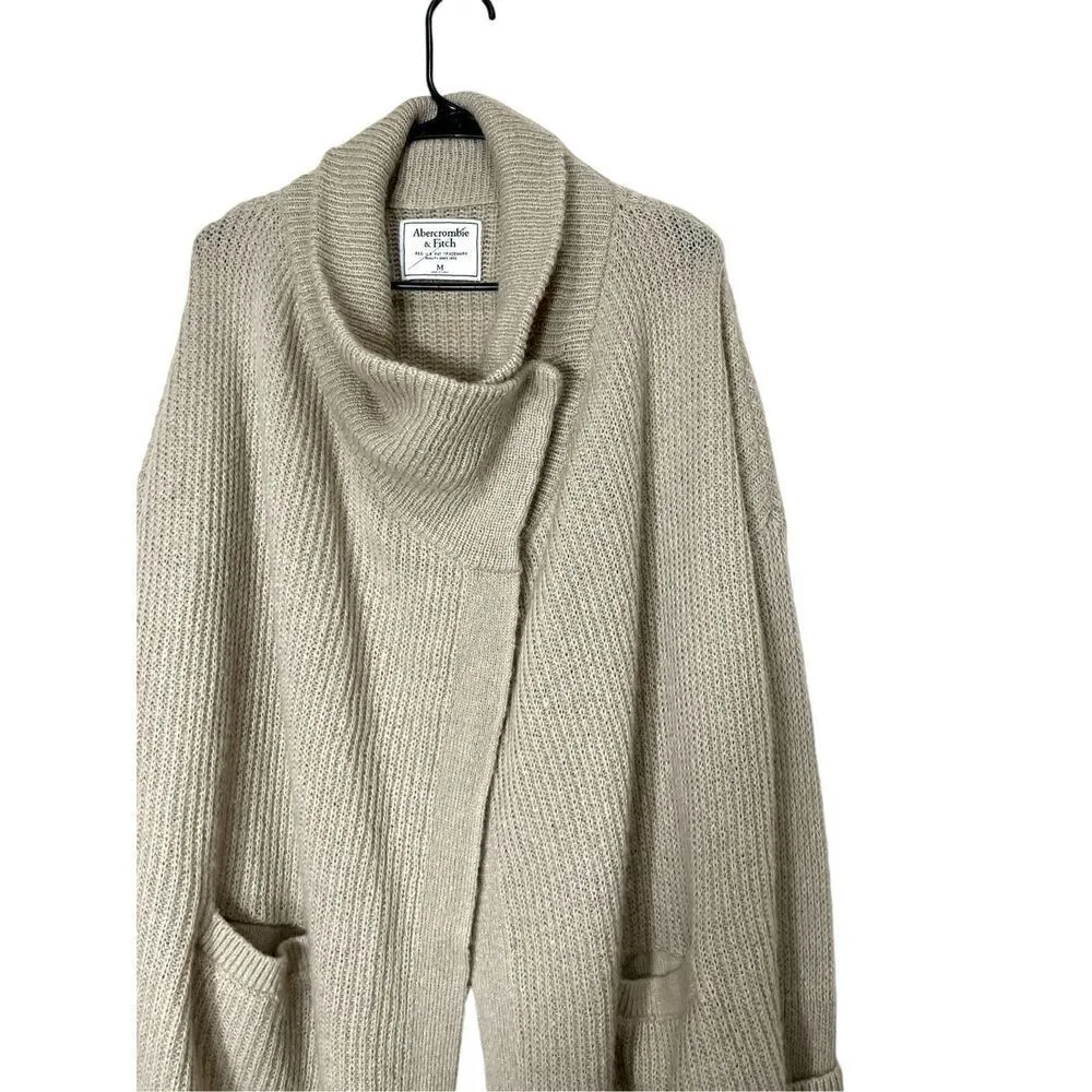 Abercrombie & Fitch Tan Shawl Neck Waterfall Front Sweater Cardigan Size M - Image 2