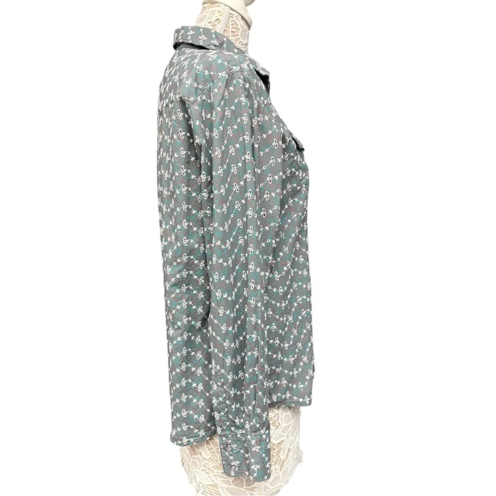Vintage Back in the Saddle Gray Teal Western Embroidered Snap Shirt Size Large - Image 4