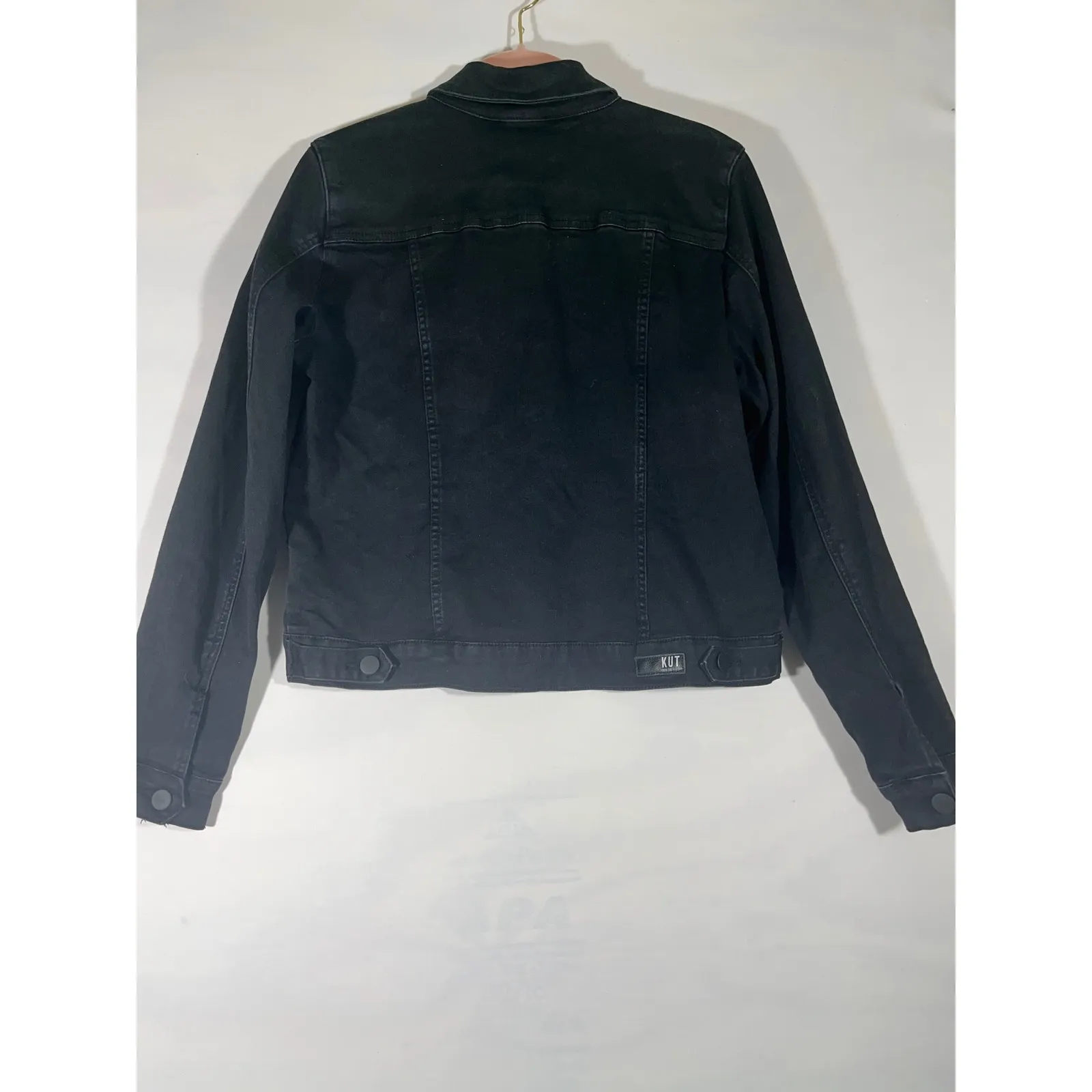 KUT From The Kloth Women Denim Jacket Trucker Biker Style Edgy Black Sz Large - Image 2